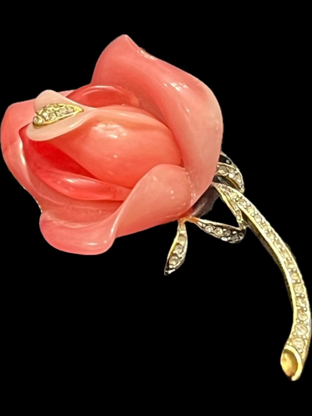 Kenneth Jay Lane KJL pink rose black enamel crystal Brooch Pin Vintage QVC